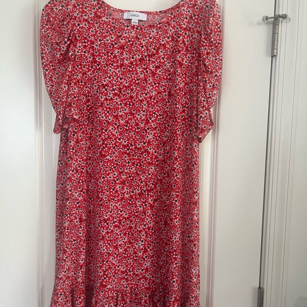 CeCe Red and White Floral Dress